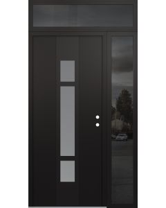 DIAMOND A9 50" X 96" BLACK/WHITE FROSTED GLASS PANEL BLACK LHI WITH SIDELITE AND TRANSOM MIRRORED GLASS