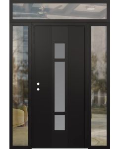 DIAMOND A9 60" X 96" BLACK/WHITE FROSTED GLASS PANEL BLACK RHI WITH 2 SIDELITES AND TRANSOM CLEAR GLASS