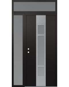 DIAMOND A9 48" X 96" BLACK/WHITE FROSTED GLASS PANEL STAINLESS STEEL RHI WITH SIDELITE AND TRANSOM FROSTED GLASS