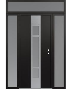 DIAMOND A9 60" X 96" BLACK/WHITE FROSTED GLASS PANEL STAINLESS STEEL LHI WITH 2 SIDELITES AND TRANSOM FROSTED GLASS