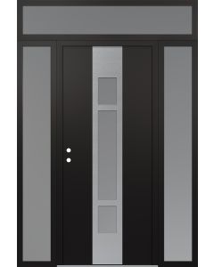 DIAMOND A9 60" X 96" BLACK/WHITE FROSTED GLASS PANEL STAINLESS STEEL RHI WITH 2 SIDELITES AND TRANSOM FROSTED GLASS