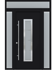 MODERN FRONT STEEL DOOR ARGOS BLACK/WHITE 61 1/16" X 95 11/16" RHI + SIDELITE LEFT/RIGHT + TRANSOM