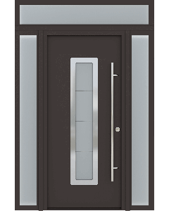 MODERN FRONT STEEL DOOR ARGOS BROWN/WHITE 61 1/16" X 95 11/16" RHI + SIDELITE LEFT/RIGHT + TRANSOM