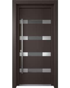 MODERN FRONT STEEL DOOR AURA BROWN/WHITE 37 7/16" X 81 11/16" RHI + HARDWARE
