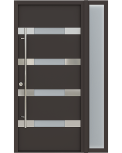 MODERN FRONT STEEL DOOR AURA BROWN/WHITE 49 1/4" X 81 11/16" RHI + SIDELITE RIGHT
