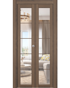 Avon 5 Lite Clear Vetro Pecan Nutwood Bi-folding doors