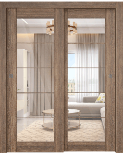 Avon 5 Lite Clear Vetro Pecan Nutwood Bypass doors