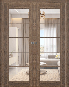 Avon 5 Lite Clear Vetro Pecan Nutwood Double pocket doors