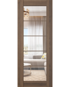 DOOR SLAB AVON 5 LITE CLEAR VETRO PECAN NUTWOOD 18" X 84" X 1 3/4" TEMPERED CLEAR GLASS