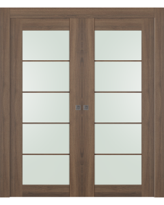 Avon 5 Lite Vetro Pecan Nutwood Double pocket doors