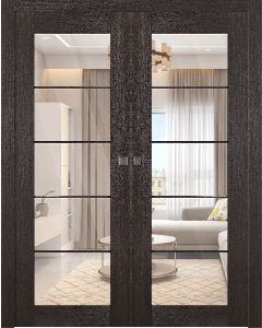 Avon 5 Lite Clear Vetro Veralinga Oak Double pocket doors