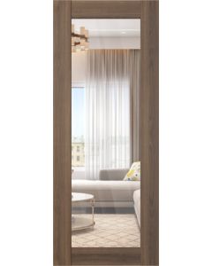 DOOR SLAB AVON 207 CLEAR VETRO PECAN NUTWOOD 32" X 80" X 1 3/4" TEMPERED CLEAR GLASS