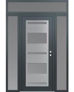 Diamond C10 60" x 96" anthracite/anthracite frosted Glass Panel stainless steel LHI with 2 Sidelites and Transom frosted Glass