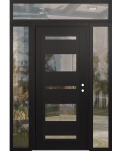 Diamond C10 60" x 96" black/black clear Glass Panel black LHI with 2 Sidelites and Transom clear Glass