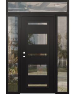 Diamond C10 60" x 96" black/black clear Glass Panel black RHI with 2 Sidelites and Transom clear Glass