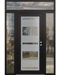 Diamond C10 68" x 96" black/black clear Glass Panel stainless steel LHI with 2 Sidelites and Transom clear Glass