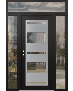 Diamond C10 60" x 96" black/black clear Glass Panel stainless steel RHI with 2 Sidelites and Transom clear Glass