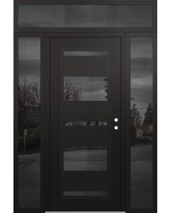 Diamond C10 60" x 96" black/black mirrored Glass Panel black LHI with 2 Sidelites and Transom mirrored Glass