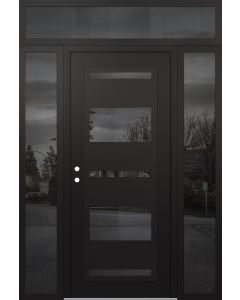 Diamond C10 60" x 96" black/black mirrored Glass Panel black RHI with 2 Sidelites and Transom mirrored Glass