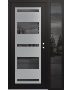 Diamond C10 52" x 80" black/black mirrored Glass Panel stainless steel LHI with Sidelite mirrored Glass