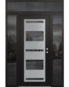 Diamond C10 64" x 96" black/black mirrored Glass Panel stainless steel LHI with 2 Sidelites and Transom mirrored Glass