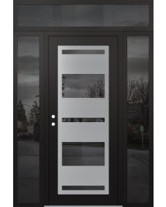 Diamond C10 68" x 96" black/black mirrored Glass Panel stainless steel RHI with 2 Sidelites and Transom mirrored Glass