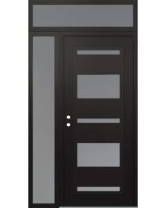 Diamond C10 48" x 96" black/white frosted Glass Panel black RHI with Sidelite and Transom frosted Glass