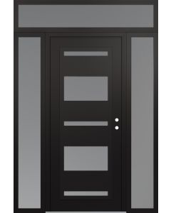 Diamond C10 64" x 96" black/white frosted Glass Panel black LHI with 2 Sidelites and Transom frosted Glass
