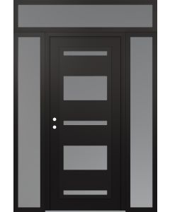 Diamond C10 68" x 96" black/white frosted Glass Panel black RHI with 2 Sidelites and Transom frosted Glass