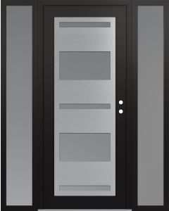 Diamond C10 64" x 80" black/white frosted Glass Panel stainless steel LHI with 2 Sidelites frosted Glass
