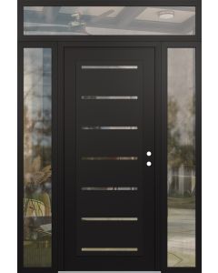 Diamond C11 60" x 96" black/black clear Glass Panel black LHI with 2 Sidelites and Transom clear Glass