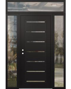 Diamond C11 60" x 96" black/black clear Glass Panel black RHI with 2 Sidelites and Transom clear Glass