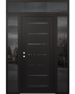 Diamond C11 60" x 96" black/black mirrored Glass Panel black RHI with 2 Sidelites and Transom mirrored Glass