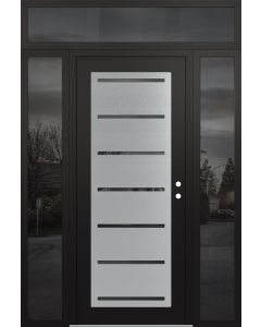 Diamond C11 60" x 96" black/black mirrored Glass Panel stainless steel LHI with 2 Sidelites and Transom mirrored Glass