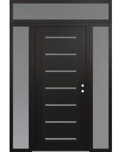 Diamond C11 64" x 96" black/white frosted Glass Panel black LHI with 2 Sidelites and Transom frosted Glass