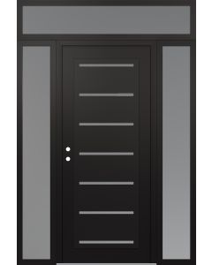 Diamond C11 68" x 96" black/white frosted Glass Panel black RHI with 2 Sidelites and Transom frosted Glass