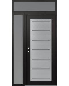 Diamond C11 48" x 96" black/white frosted Glass Panel stainless steel RHI with Sidelite and Transom frosted Glass