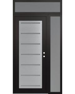 Diamond C11 48" x 96" black/white frosted Glass Panel stainless steel LHI with Sidelite and Transom frosted Glass