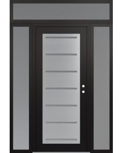 Diamond C11 64" x 96" black/white frosted Glass Panel stainless steel LHI with 2 Sidelites and Transom frosted Glass