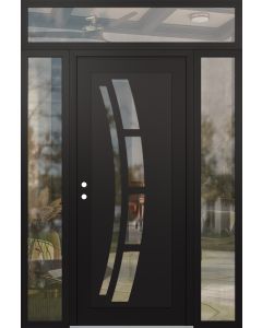 Diamond C12 60" x 96" black/black clear Glass Panel black RHI with 2 Sidelites and Transom clear Glass