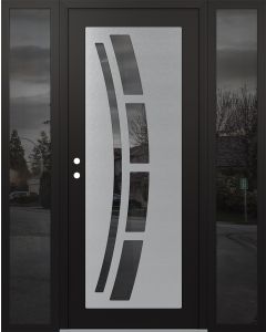 Diamond C12 64" x 80" black/black mirrored Glass Panel stainless steel RHI with 2 Sidelites mirrored Glass