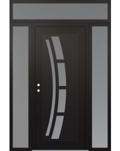 Diamond C12 68" x 96" black/white frosted Glass Panel black RHI with 2 Sidelites and Transom frosted Glass