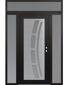 Diamond C12 64" x 96" black/white frosted Glass Panel stainless steel LHI with 2 Sidelites and Transom frosted Glass