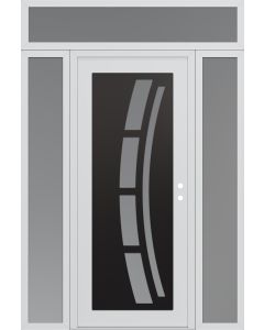 Diamond C12 64" x 96" white/white frosted Glass Panel black LHI with 2 Sidelites and Transom frosted Glass