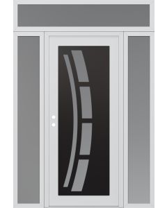 Diamond C12 64" x 96" white/white frosted Glass Panel black RHI with 2 Sidelites and Transom frosted Glass