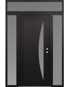 Diamond C13 64" x 96" black/white frosted Glass Panel black LHI with 2 Sidelites and Transom frosted Glass
