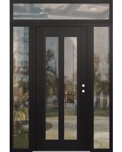Diamond C14 60" x 96" black/black clear Glass Panel black LHI with 2 Sidelites and Transom clear Glass