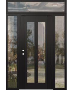 Diamond C14 60" x 96" black/black clear Glass Panel black RHI with 2 Sidelites and Transom clear Glass