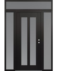 Diamond C14 64" x 96" black/white frosted Glass Panel black LHI with 2 Sidelites and Transom frosted Glass