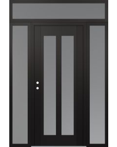 Diamond C14 60" x 96" black/white frosted Glass Panel black RHI with 2 Sidelites and Transom frosted Glass
